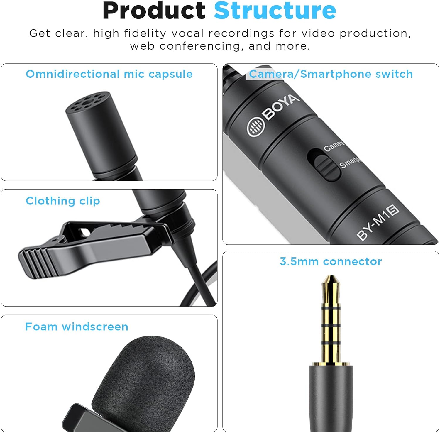Micrófono Lavalier Condensador Omnidireccional Boya BY-M1S 3