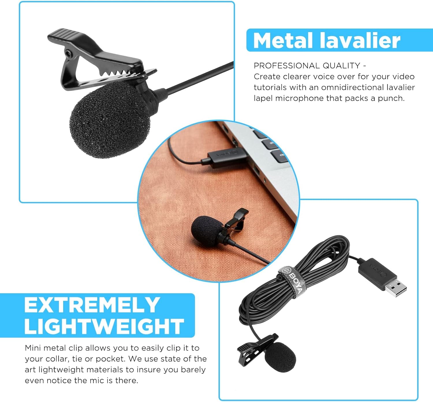 Micrófono Lavalier USB Boya BY-LM40 con Cable de 4 Metros Negro 7