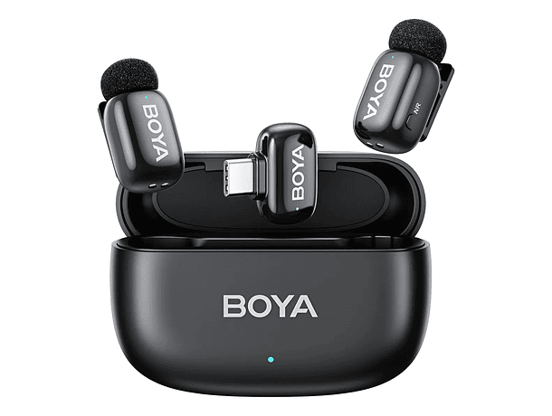 Micrófono Lavalier Inalámbrico Boya Mini 14 con 2 Transmisores y Estuche de Carga Negro