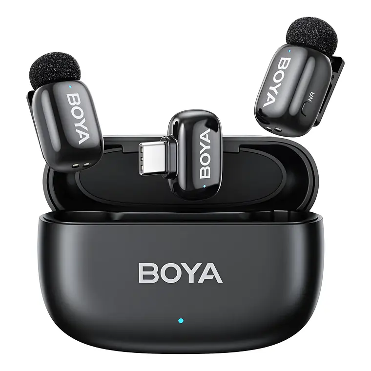 Micrófono Lavalier Inalámbrico Boya Mini 14 con 2 Transmisores y Estuche de Carga Negro 1