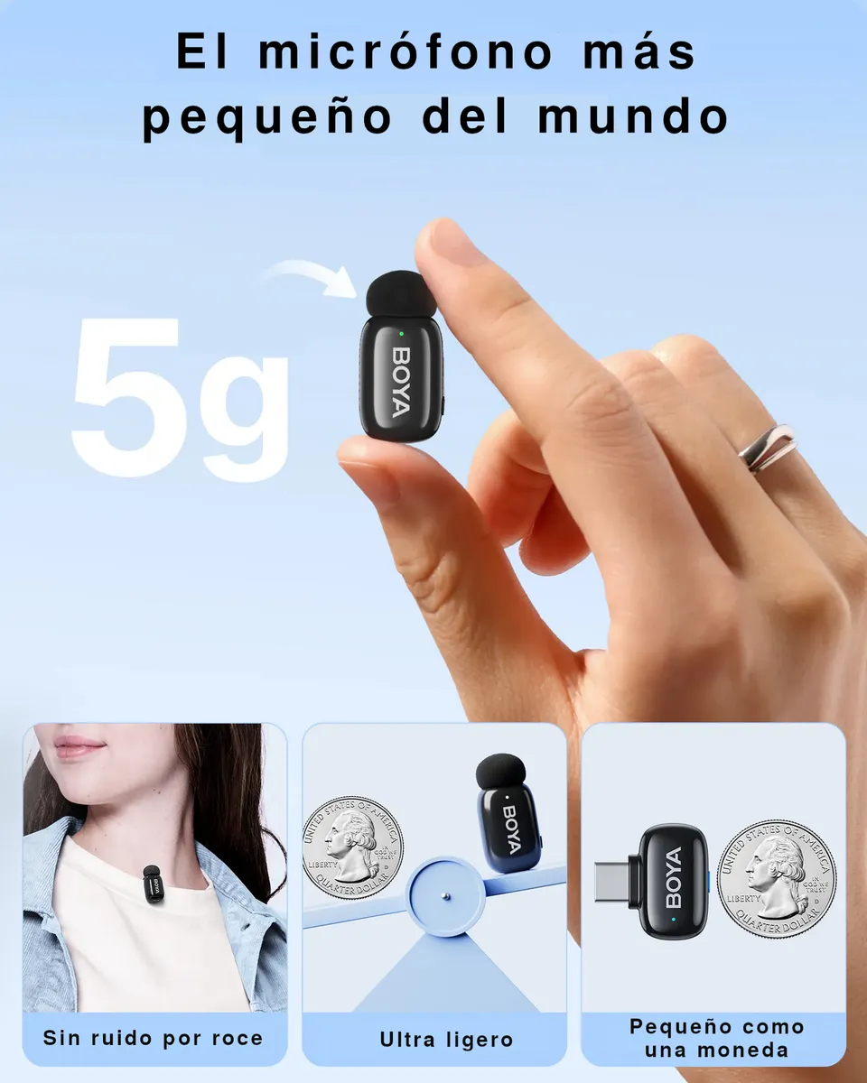 Micrófono Lavalier Inalámbrico Boya Mini 14 con 2 Transmisores y Estuche de Carga Negro 6