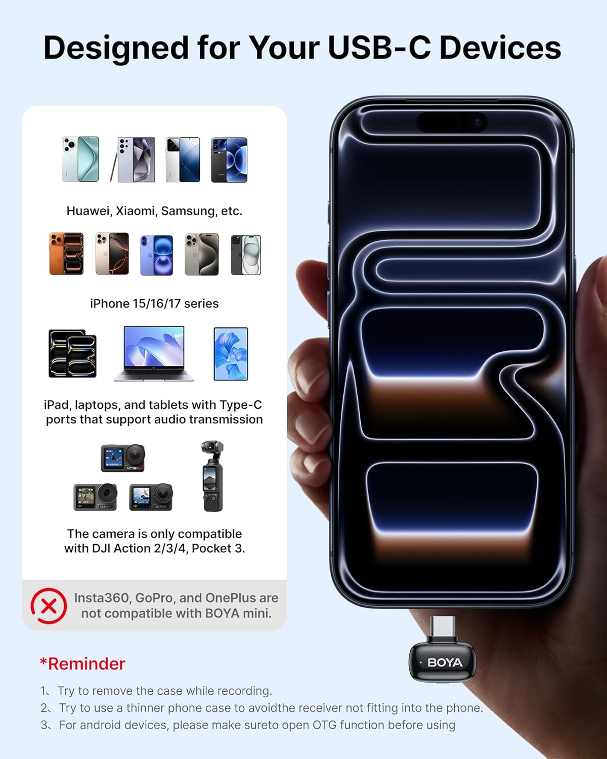 Micrófono Lavalier Inalámbrico Boya Mini 14 con 2 Transmisores y Estuche de Carga Negro 5