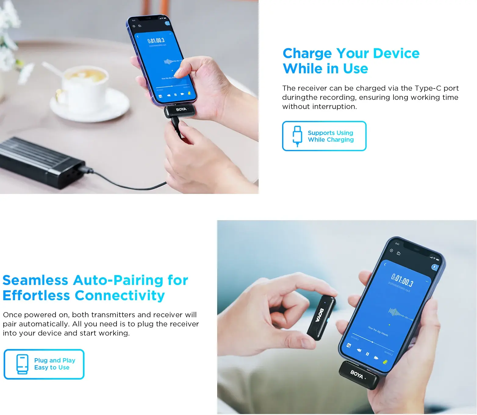 Micrófono Inalámbrico Mini Boya de 2,4 GHz con Conector TRS de 3,5 mm 9