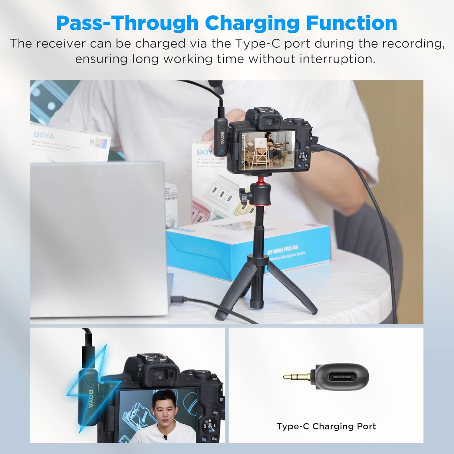 Micrófono Inalámbrico Mini Boya de 2,4 GHz con Conector TRS de 3,5 mm 4
