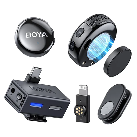 Micrófono Lavalier Inalámbrico Doble Boya con IA y Conectores USB-C y Lightning