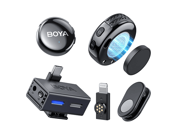 Micrófono Lavalier Inalámbrico Doble Boya con IA y Conectores USB-C y Lightning