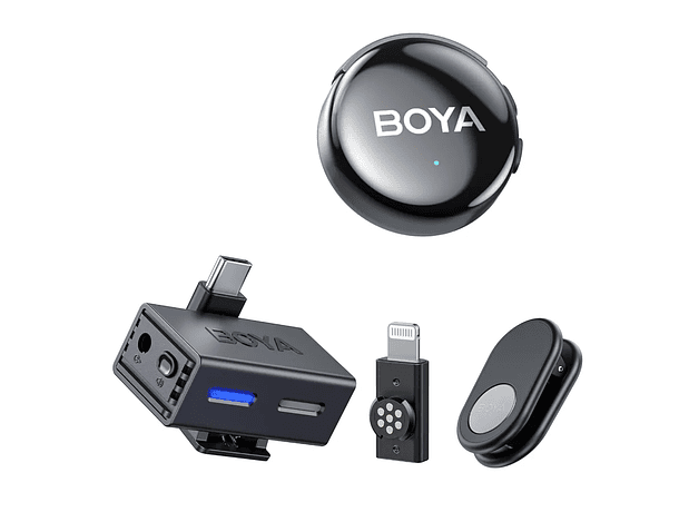 Micrófono Lavalier Inalámbrico Boya BOYALINK 3-04 con IA y Conectores USB-C y Lightning