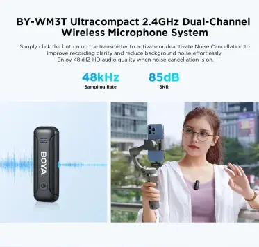Micrófono Inalámbrico Mini Boya BY-WM3T-U2 de 2,4 GHz con Conector USB-C 8