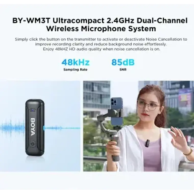 Micrófono Inalámbrico Mini Boya BY-WM3T-U2 de 2,4 GHz con Conector USB-C 8