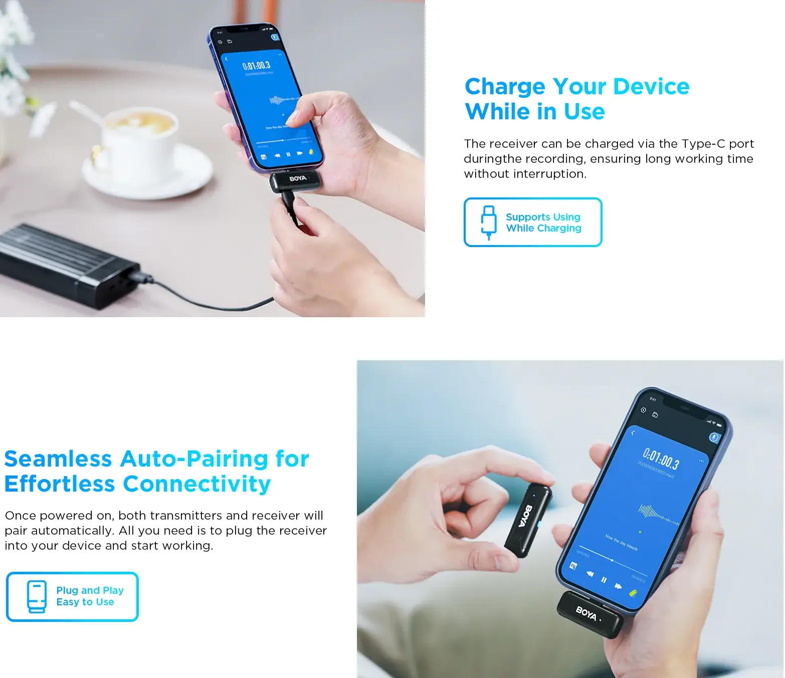 Micrófono Inalámbrico Mini Boya BY-WM3T-U2 de 2,4 GHz con Conector USB-C 9
