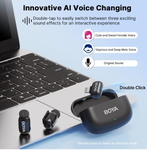 Micrófono Lavalier Inalámbrico Doble Boya Mini con Conectores USB-C y Lightning 2