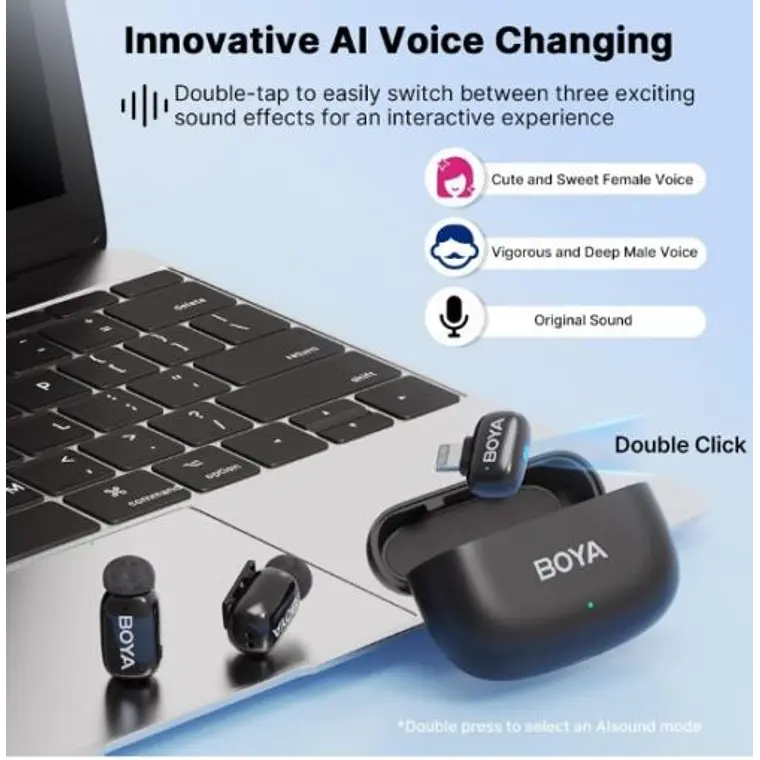 Micrófono Lavalier Inalámbrico Doble Boya Mini con Conectores USB-C y Lightning 2