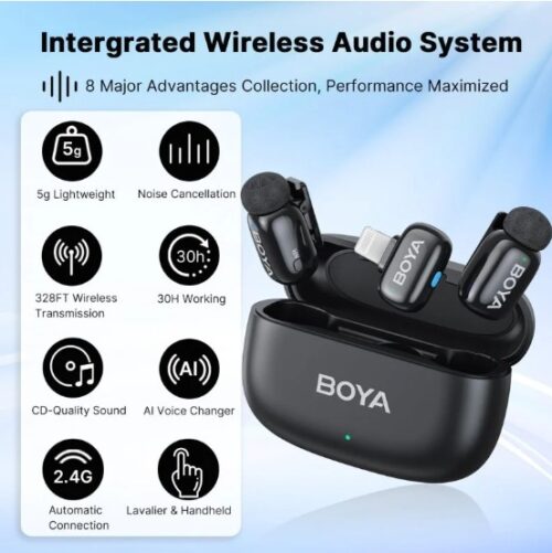 Micrófono Lavalier Inalámbrico Doble Boya Mini con Conectores USB-C y Lightning 6