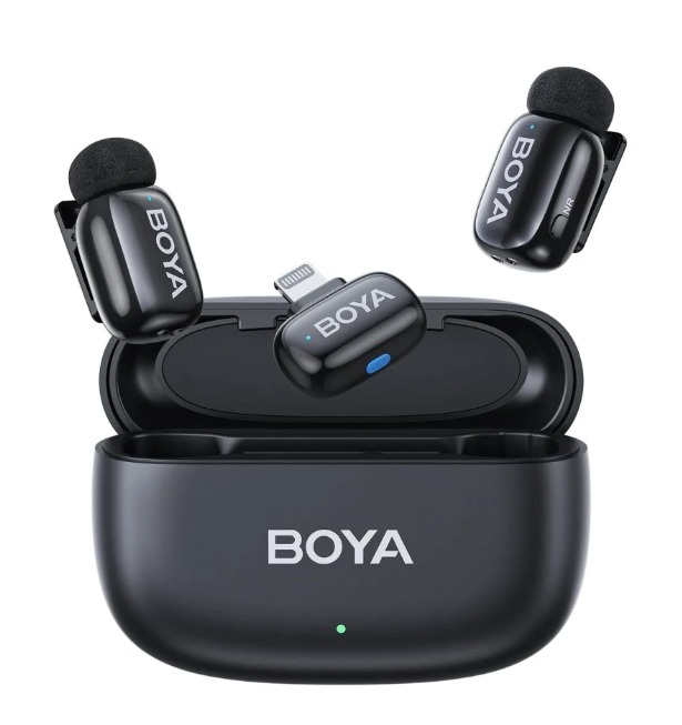 Micrófono Lavalier Inalámbrico Doble Boya Mini con Conectores USB-C y Lightning 1