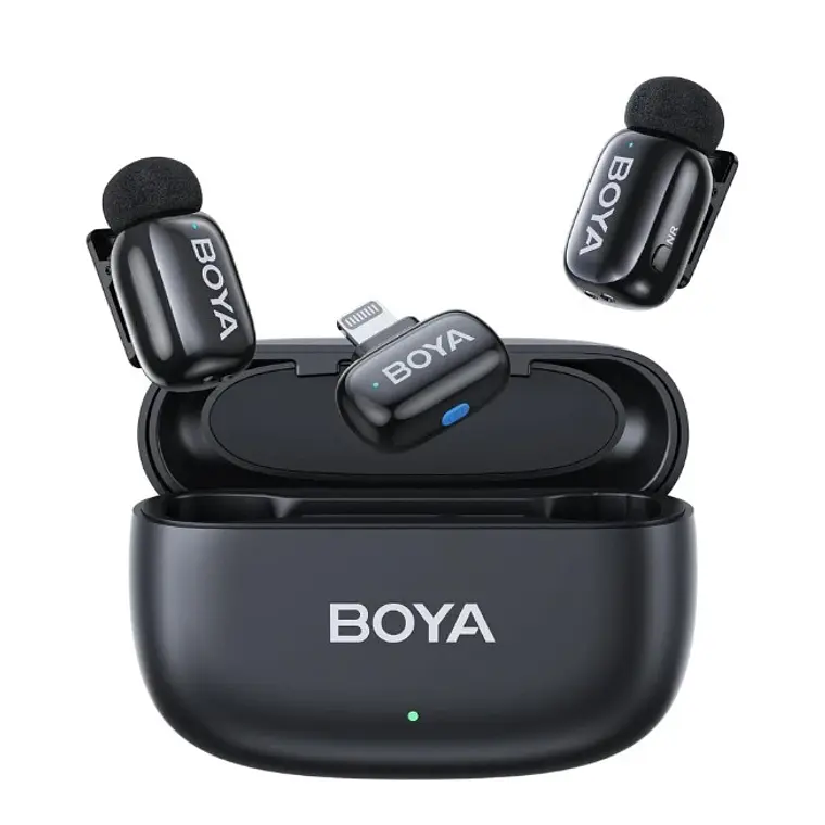 Micrófono Lavalier Inalámbrico Doble Boya Mini con Conectores USB-C y Lightning 1