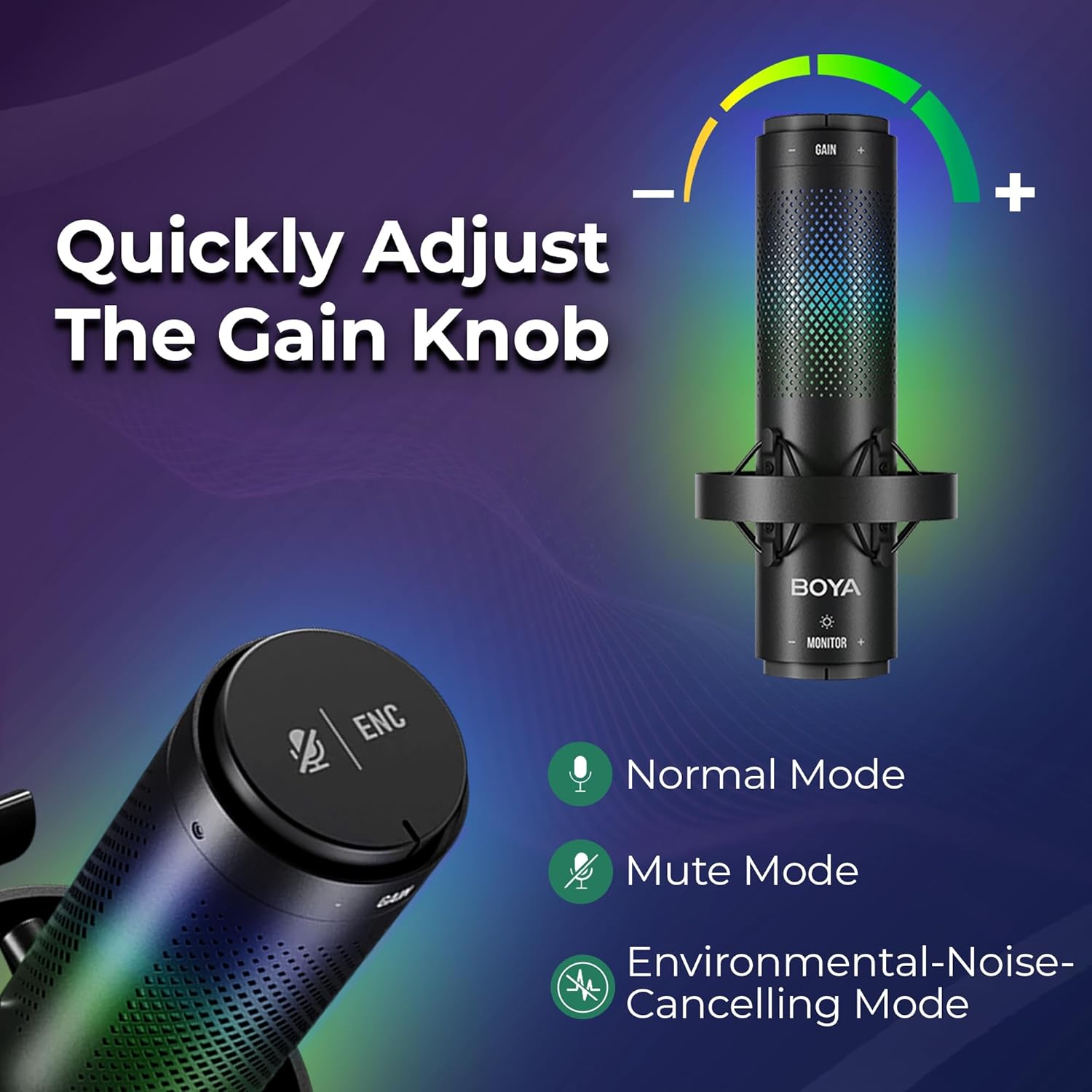 Micrófono USB Condensador Boya K9-MIC con Iluminación RGB 4