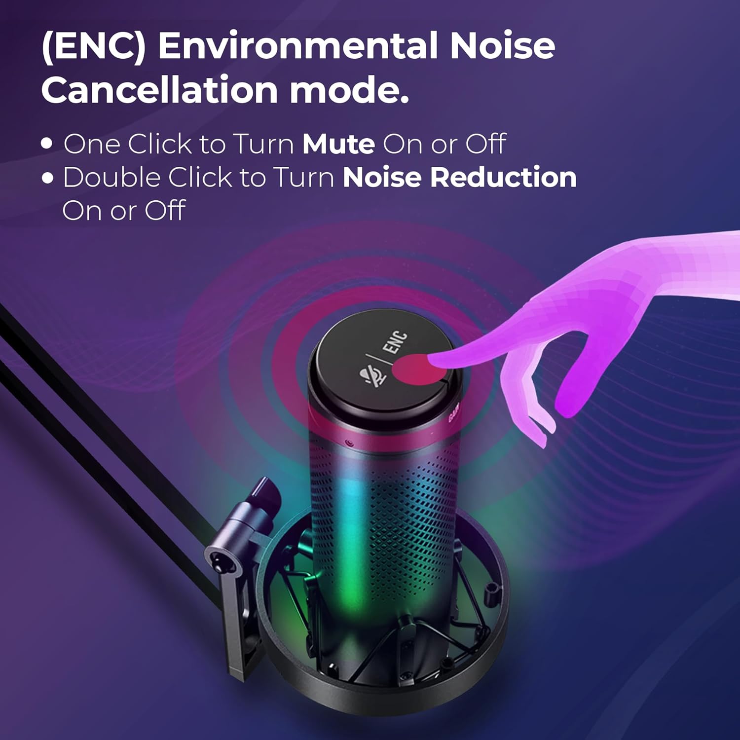 Micrófono USB Condensador Boya K9-MIC con Iluminación RGB 6