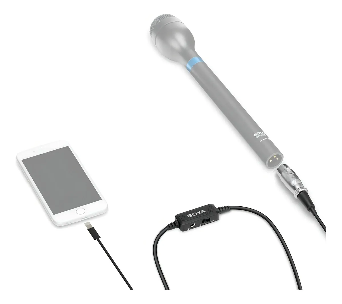 Cable Adaptador Boya BY-BCA7 con Preamplificador de Lightning a XLR Hembra 3