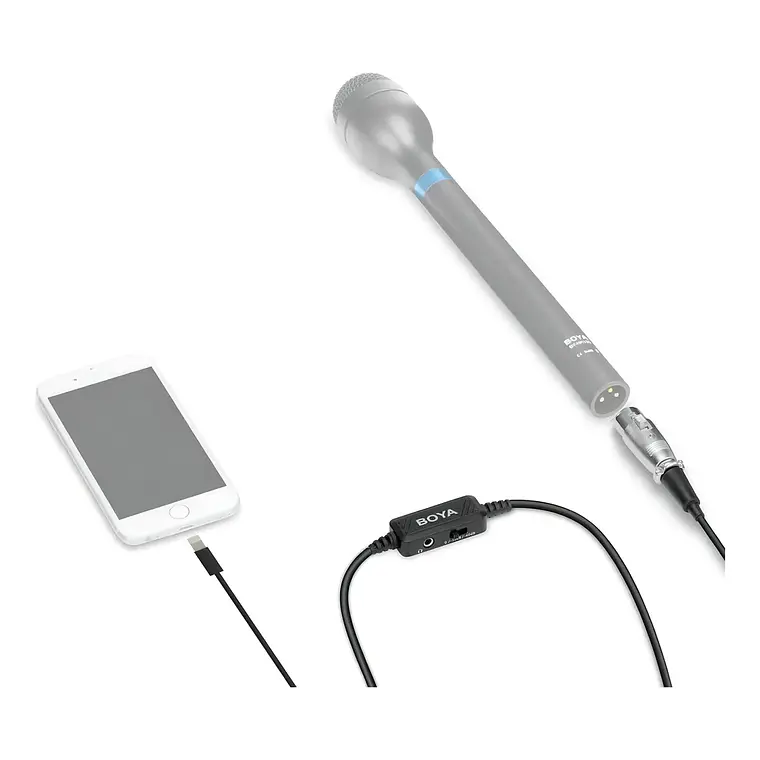 Cable Adaptador Boya BY-BCA7 con Preamplificador de Lightning a XLR Hembra 3