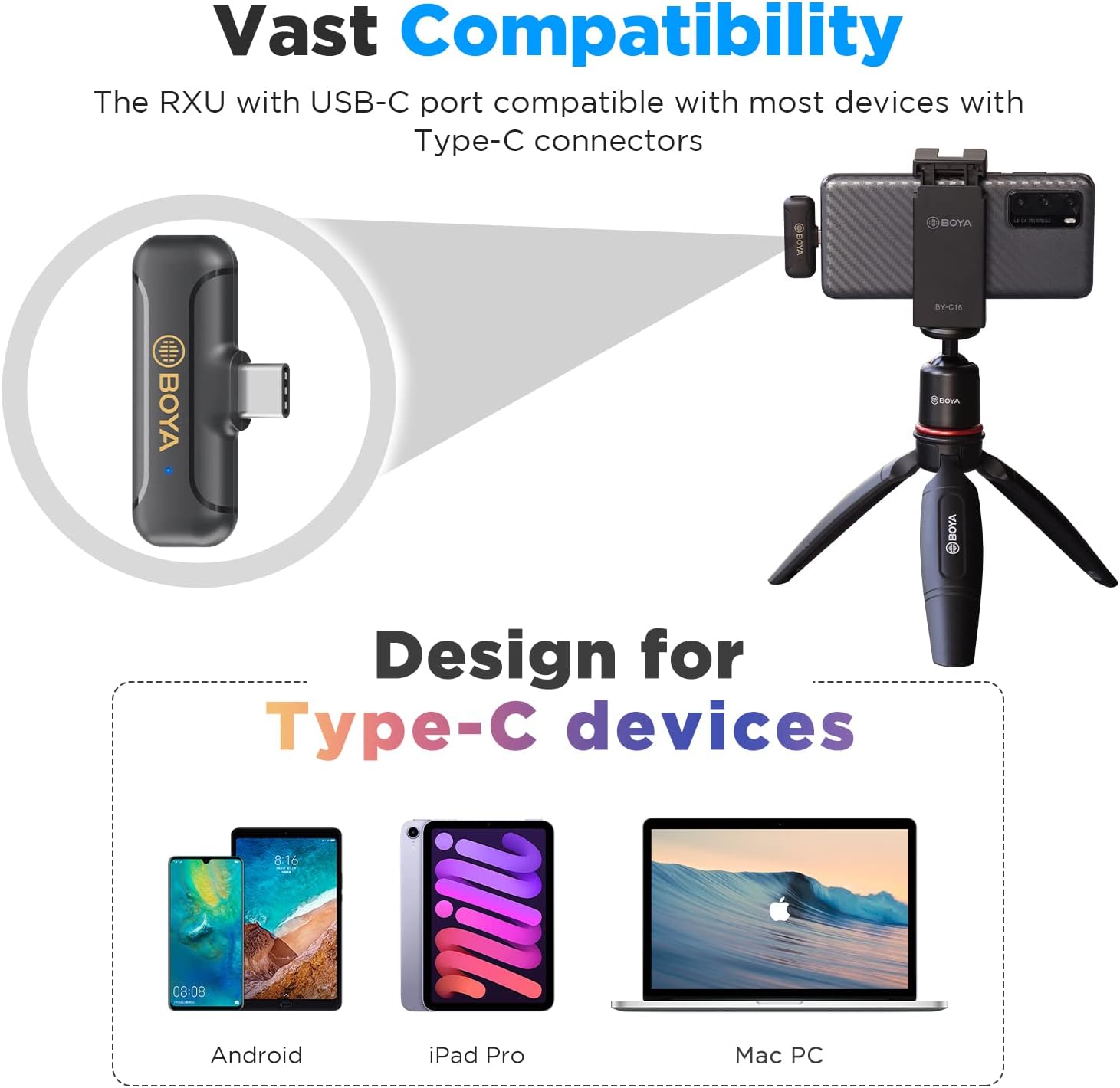 Micrófono Lavalier Inalámbrico Doble Boya BY-WM3T2-U2 con Conector USB-C  5