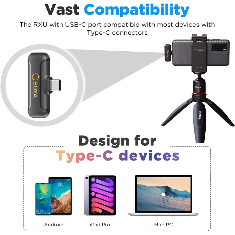 Micrófono Lavalier Inalámbrico Doble Boya BY-WM3T2-U2 con Conector USB-C  5