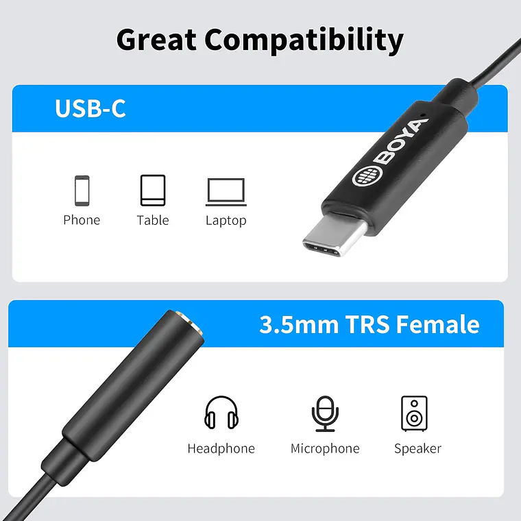 Cable Adaptador Boya BY-K4 USB-C Macho a TRS Hembra 4
