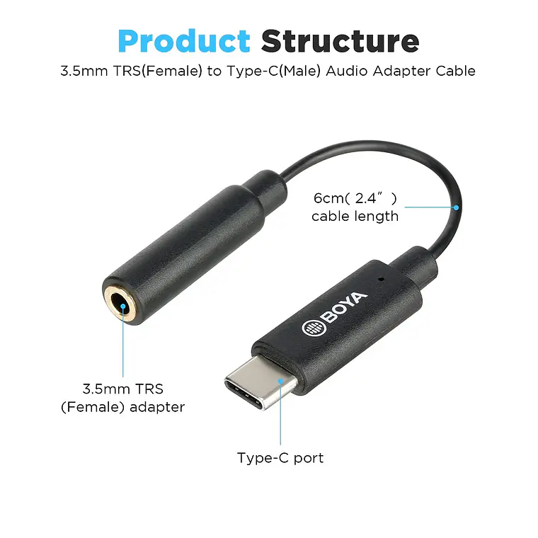 Cable Adaptador Boya BY-K4 USB-C Macho a TRS Hembra 6