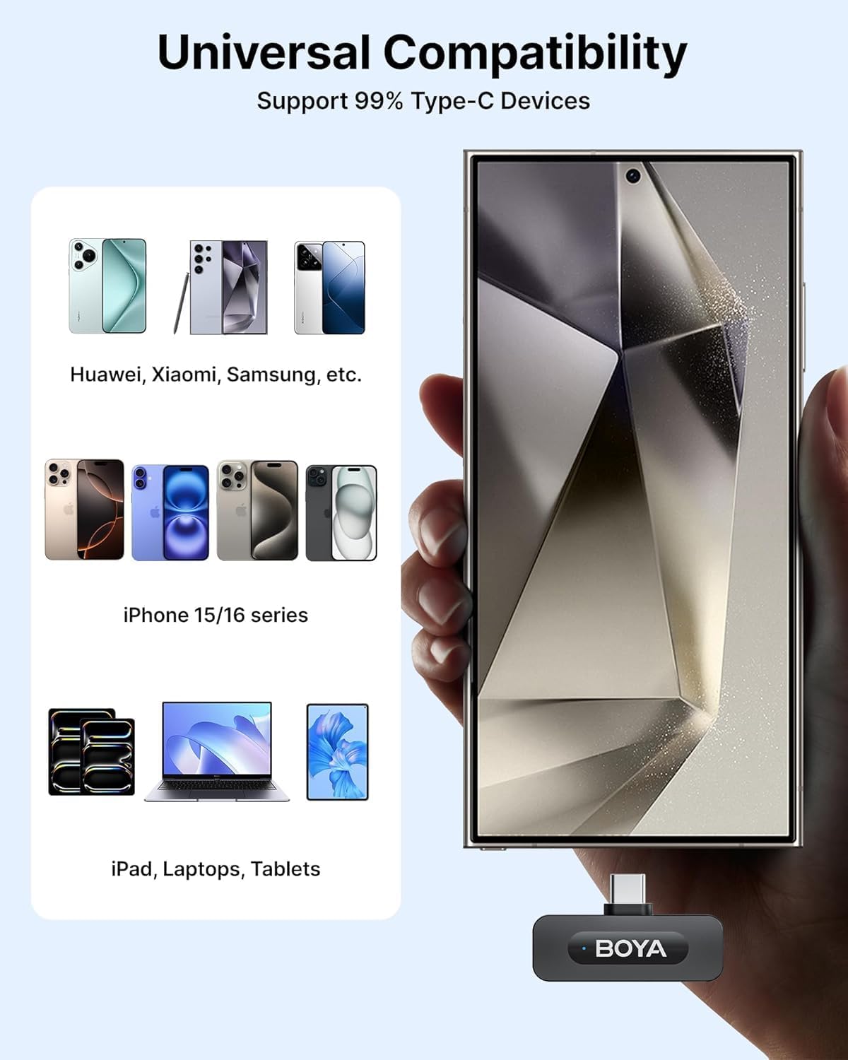 Micrófono Lavalier Inalámbrico Doble Boya BY-V30 con Conector USB-C 3