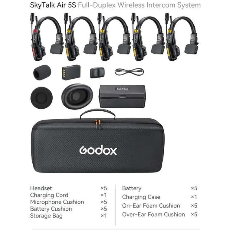 Sistema de Intercomunicación Inalámbrico Godox SkyTalk Air 5S para 5 Personas 11