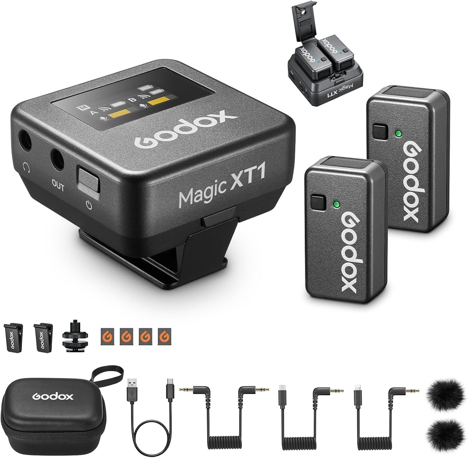 Micrófono Lavalier Inalámbrico Doble Godox Magic XT1-C de 2,4 GHz con Conector USB-C 1