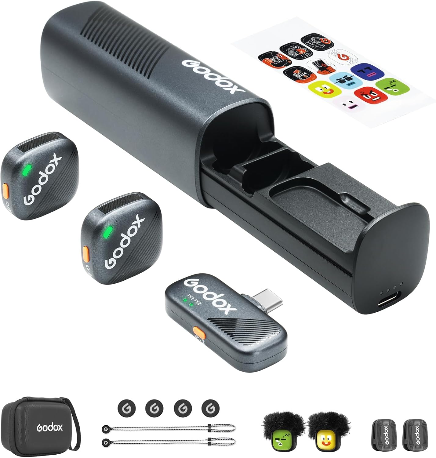 Micrófono Lavalier Inalámbrico Doble Godox Cube-SC Kit 2 con Conector USB-C 1