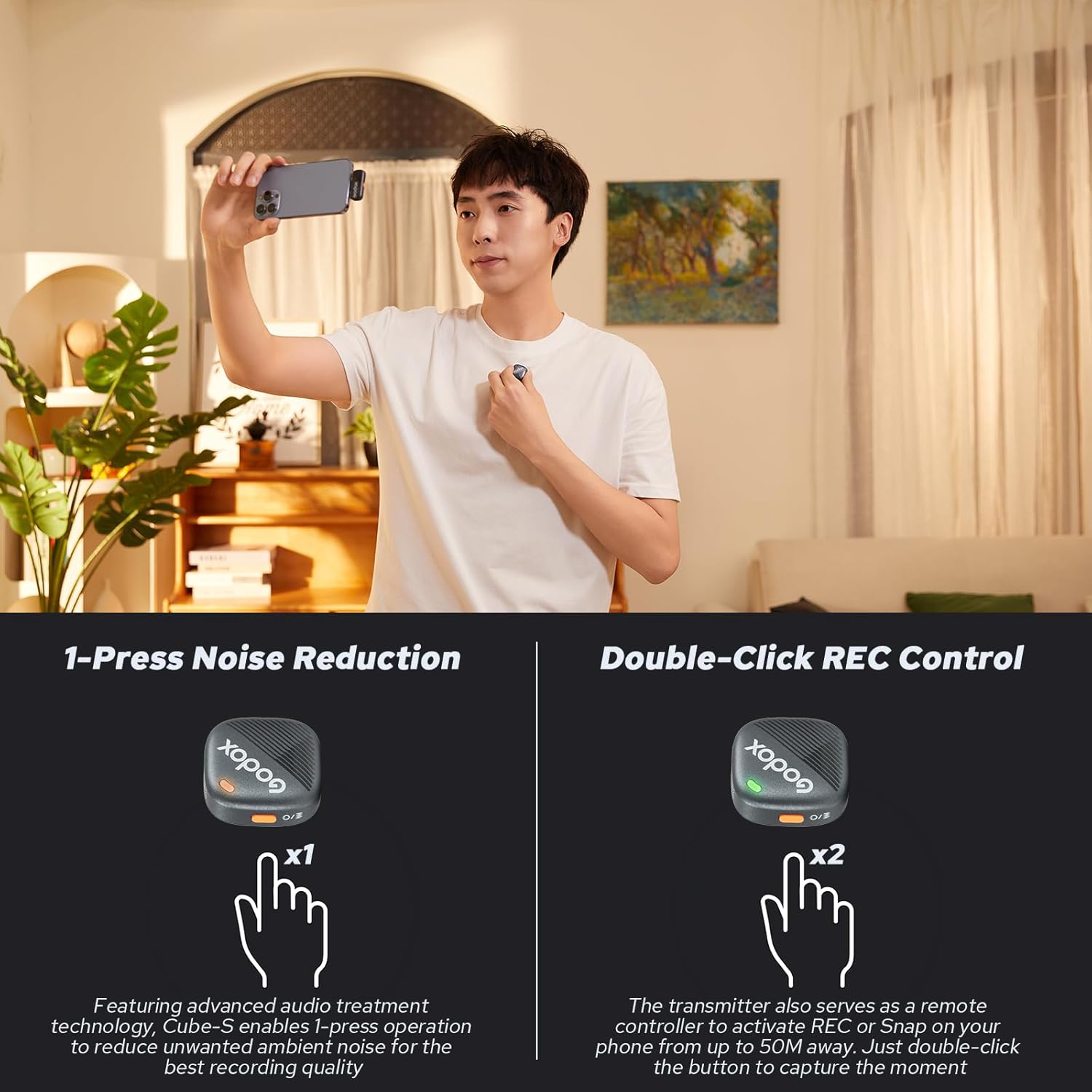 Micrófono Lavalier Inalámbrico Doble Godox Cube-SC Kit 2 con Conector USB-C 6