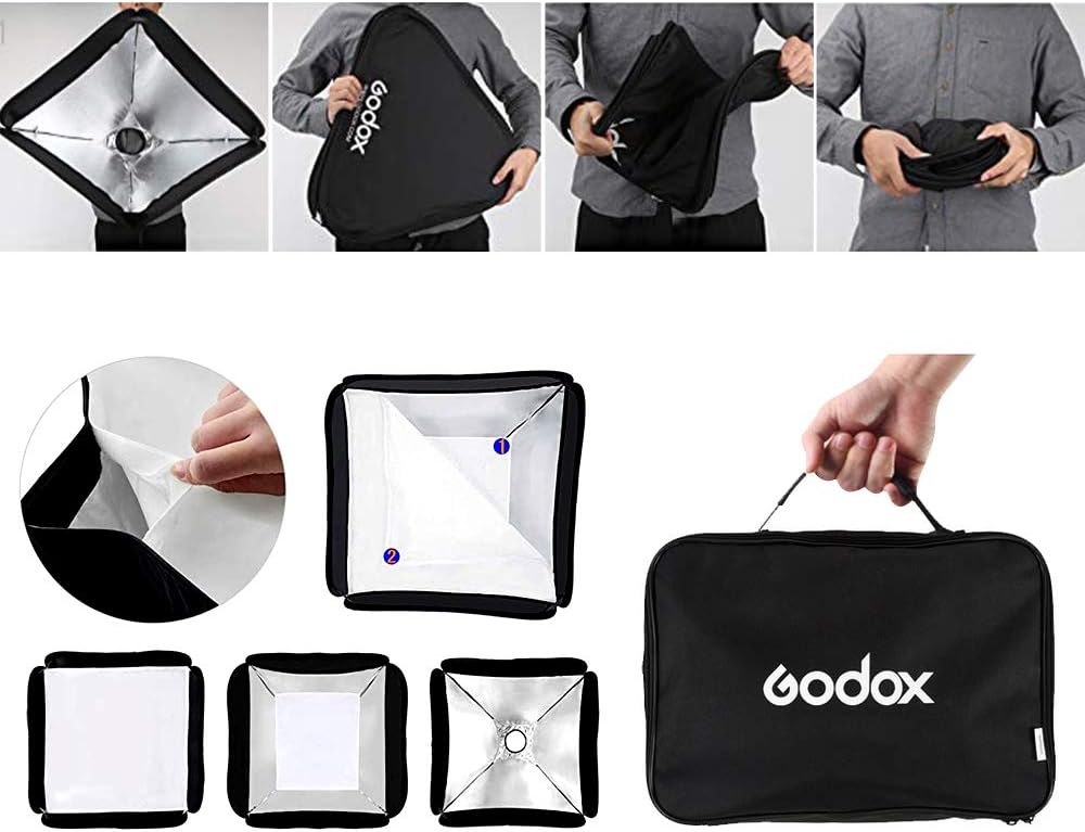 Softbox Godox de 60 × 60 cm con Adaptador Bowens para Flashes  8