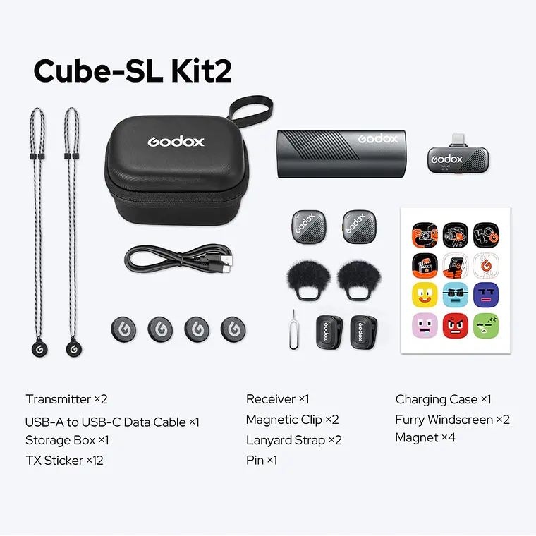 Micrófono Lavalier Inalámbrico Doble Godox Cube-SL Kit 2 con Conector Lightning 8