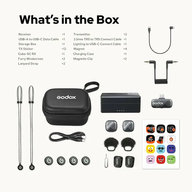 Micrófono Lavalier Inalámbrico Doble Godox Cube-C Combo Kit 2 para Cámaras, USB-C y Lightning 7
