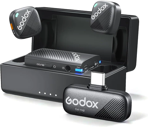 Micrófono Lavalier Inalámbrico Doble Godox Cube-C Combo Kit 2 para Cámaras, USB-C y Lightning