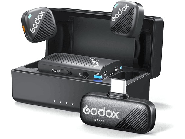 Micrófono Lavalier Inalámbrico Doble Godox Cube-C Combo Kit 2 para Cámaras, USB-C y Lightning