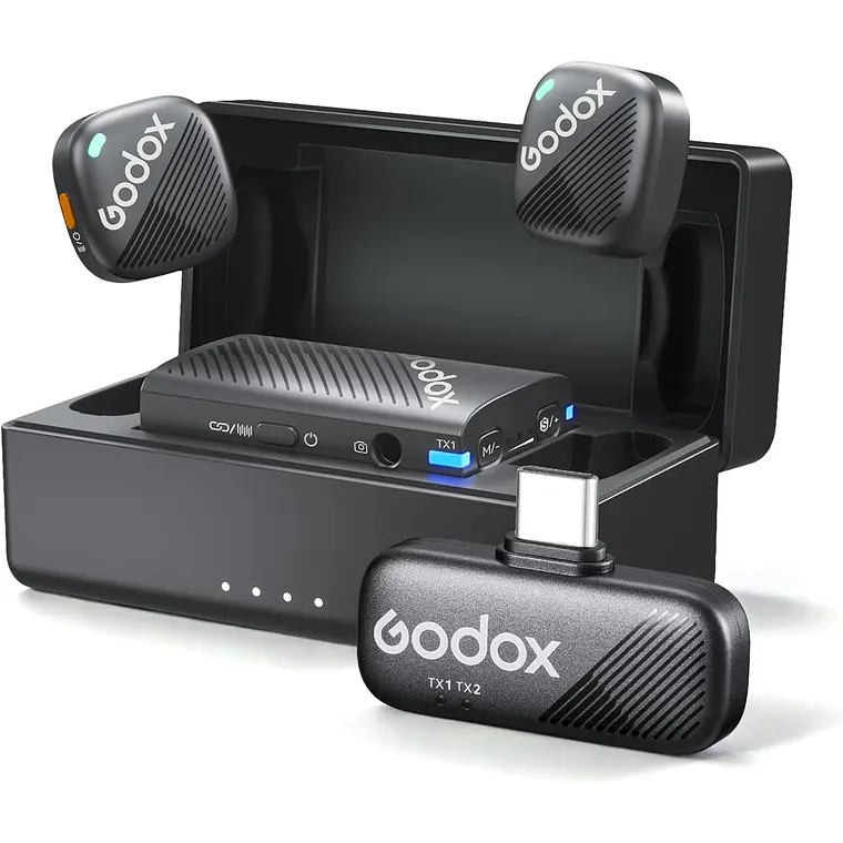 Micrófono Lavalier Inalámbrico Doble Godox Cube-C Combo Kit 2 para Cámaras, USB-C y Lightning 1