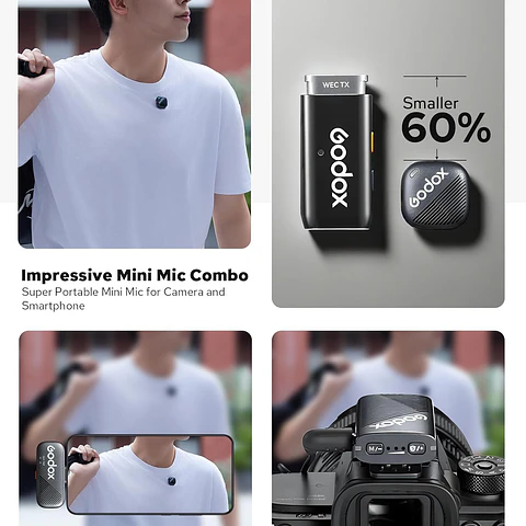 Micrófono Lavalier Inalámbrico Doble Godox Cube-C Combo Kit 2 para Cámaras, USB-C y Lightning