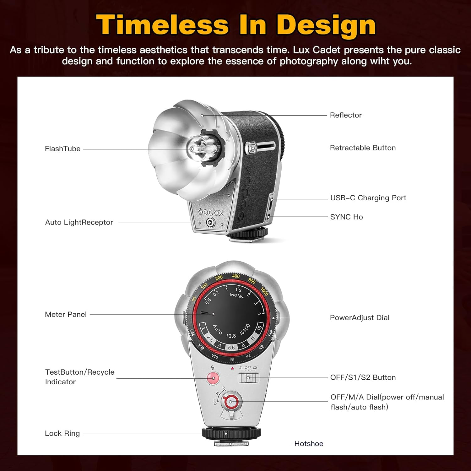 Flash de Cámara Vintage Godox Lux Cadet Compatible con Múltiples Marcas 10