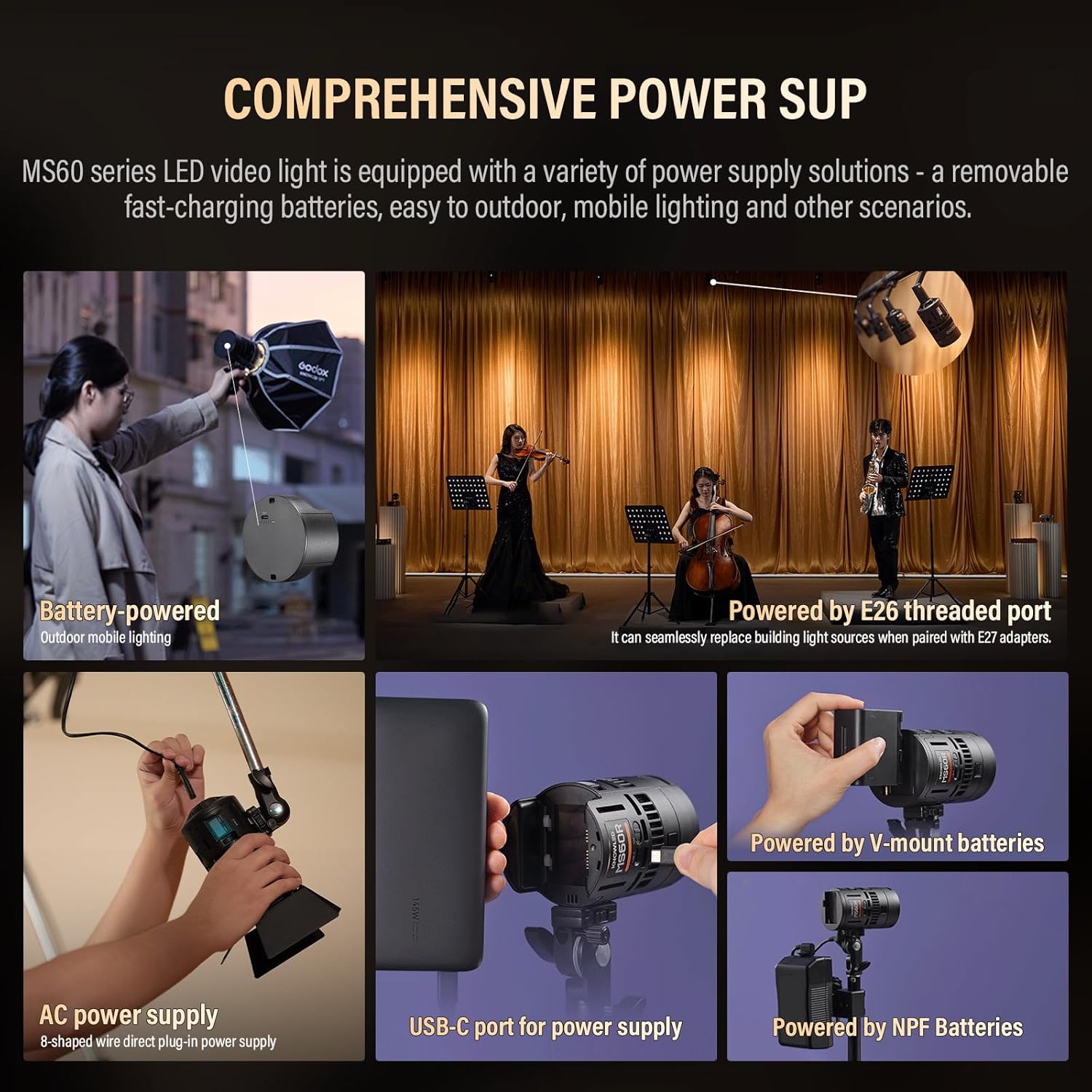 Kit de 2 Luces LED RGB Godox MS60R de 60 W con Accesorios y Maleta 2