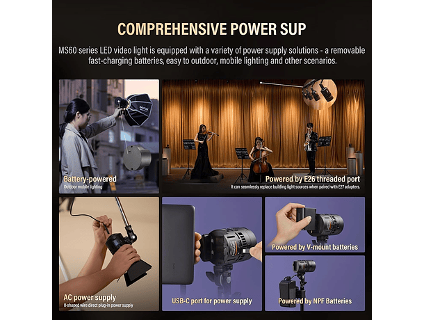 Kit de 2 Luces LED RGB Godox MS60R de 60 W con Accesorios y Maleta