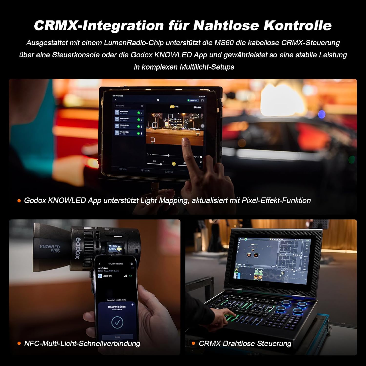 Kit de 4 Luces LED RGB Godox MS60R de 60 W con Accesorios y Maleta 2