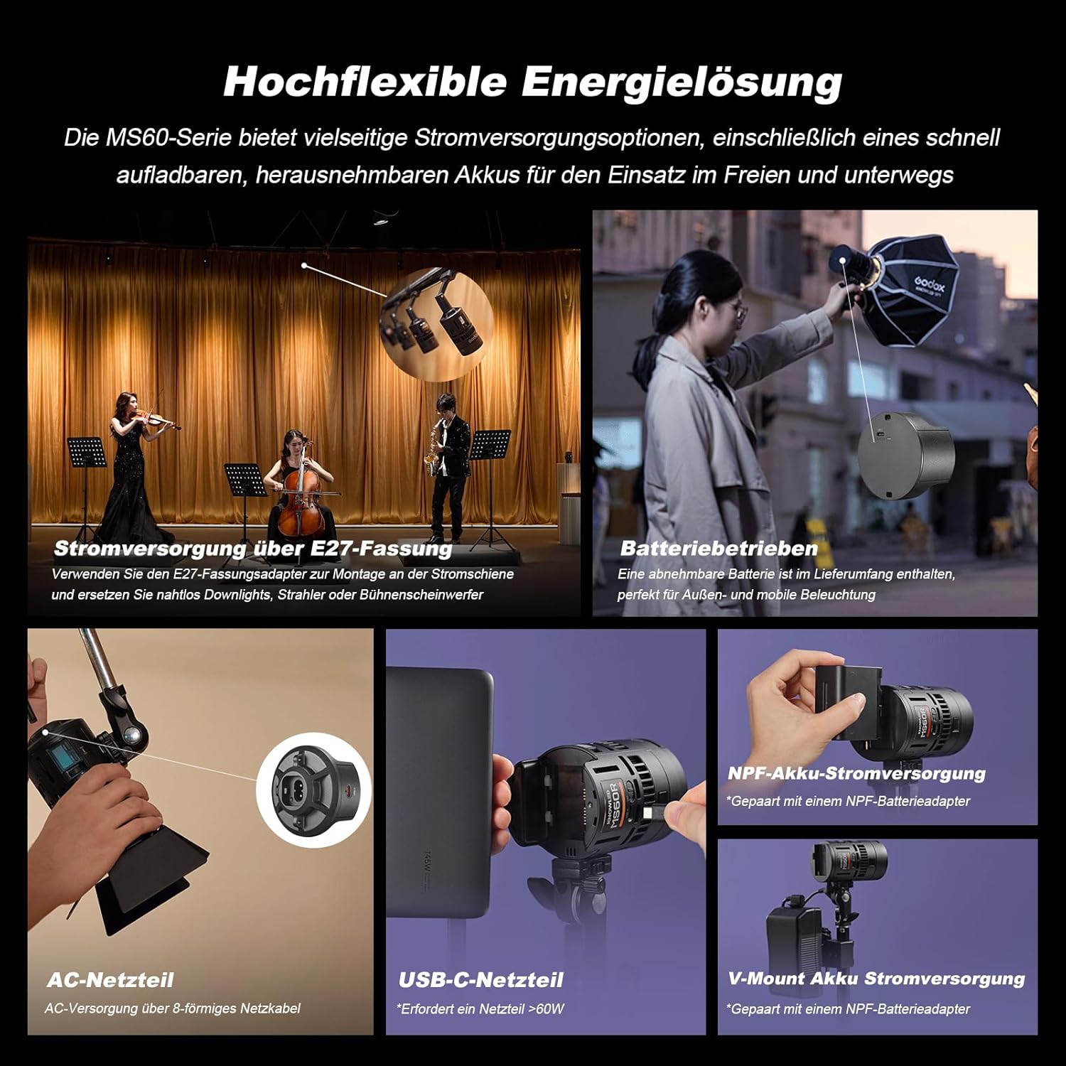 Kit de 4 Luces LED RGB Godox MS60R de 60 W con Accesorios y Maleta 3