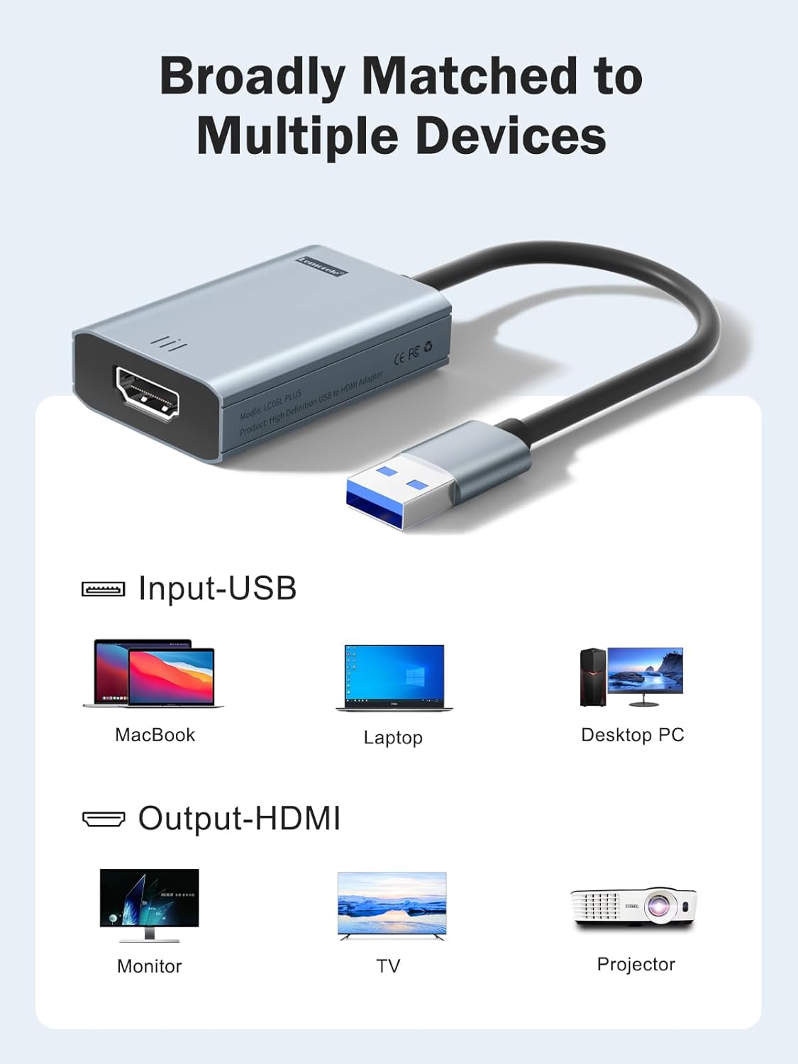Adaptador de Video Lemorele LC06 Plus de USB a HDMI Full HD 3