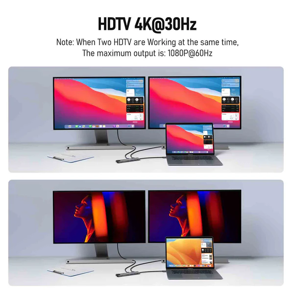 Hub USB-C Lemorele TC65L 11 en 1 con Doble Salida HDMI 4