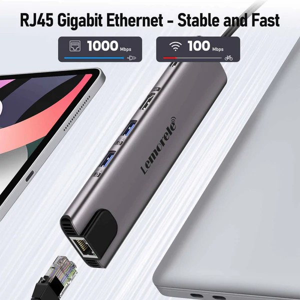 Hub USB-C Lemorele TC65L 11 en 1 con Doble Salida HDMI 7