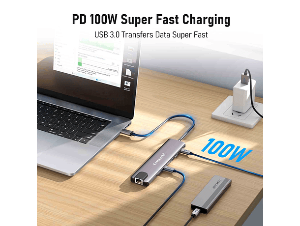 Hub USB-C Lemorele TC65L 11 en 1 con Doble Salida HDMI