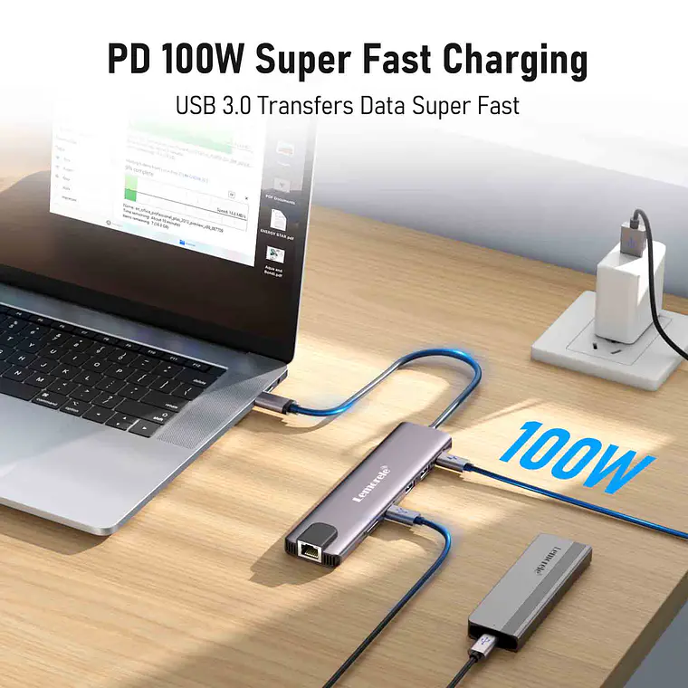 Hub USB-C Lemorele TC65L 11 en 1 con Doble Salida HDMI 2