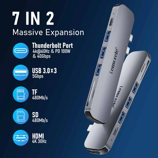 Hub USB-C Lemorele TC52 7 en 2 para MacBook Pro y MacBook Air 8